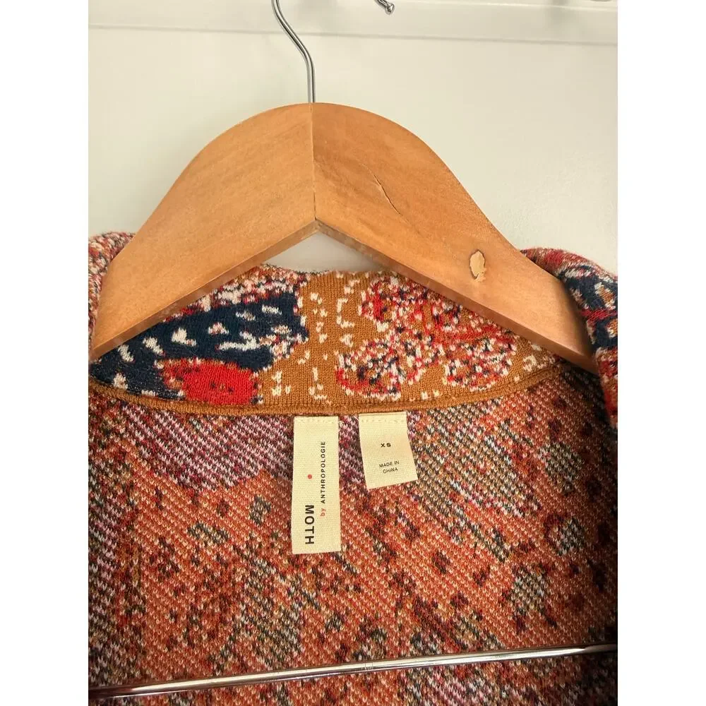 Moth By Anthropologie‎ XS Retro Intarsia Paisley Boho 3/4 Sleeve Blazer Jacket